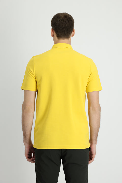 Dark Yellow Polo Collar Slim Fit Narrow Cut Cotton T-Shirt