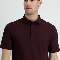 Dark Burgundy Polo Collar Slim Fit Cotton T-Shirt