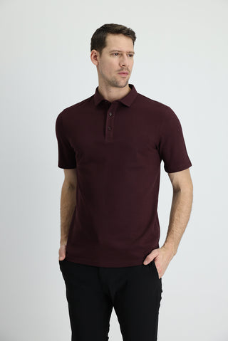  Koyu Bordo Polo Yaka Slim Fit Dar Kesim Pamuk Tişört