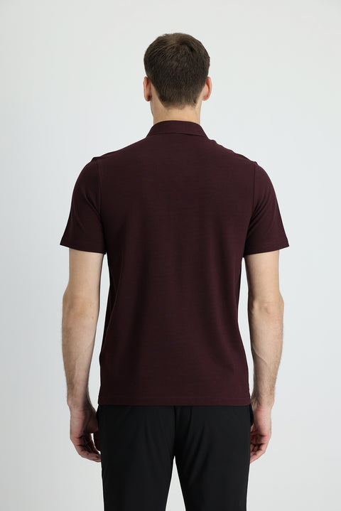 Dark Burgundy Polo Collar Slim Fit Cotton T-Shirt
