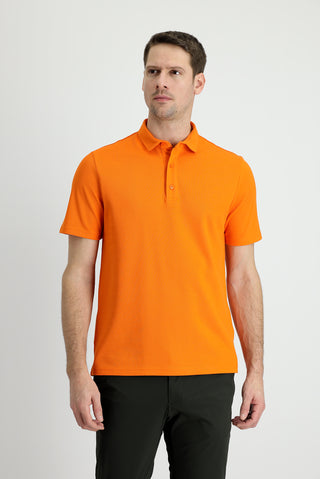  Orta Turuncu Polo Yaka Slim Fit Dar Kesim Pamuk Tişört