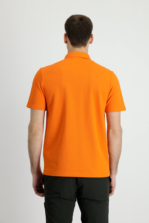 Medium Orange Polo Collar Slim Fit Narrow Cut Cotton T-Shirt