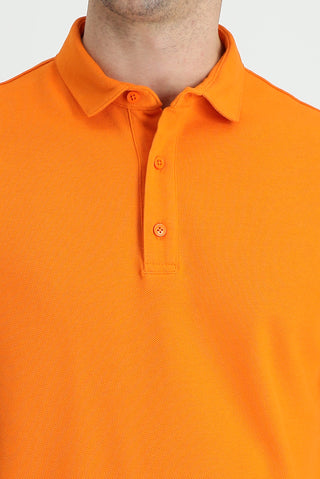  Orta Turuncu Polo Yaka Slim Fit Dar Kesim Pamuk Tişört