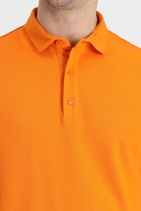 Medium Orange Polo Collar Slim Fit Narrow Cut Cotton T-Shirt