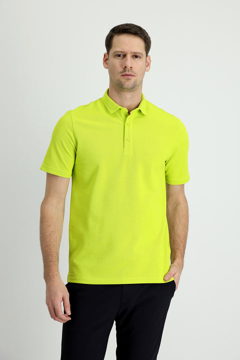 Pistachio Green Polo Collar Slim Fit Narrow Cut Cotton T-shirt