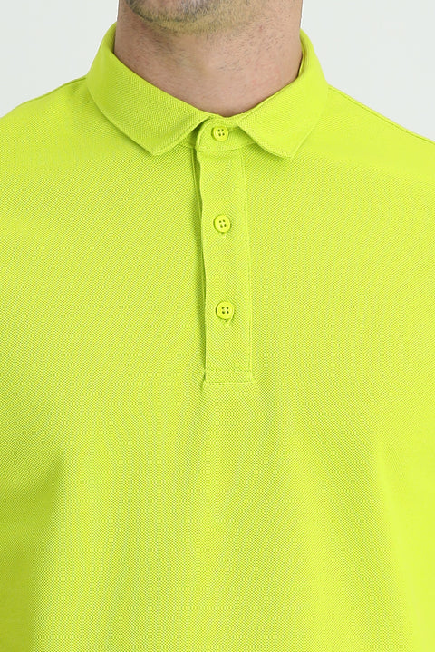 Pistachio Green Polo Collar Slim Fit Narrow Cut Cotton T-shirt