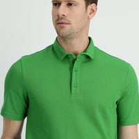 Grass Green Polo Collar Slim Fit Narrow Cut Cotton T-Shirt