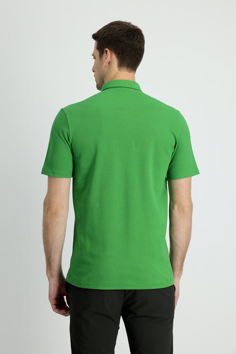 Grass Green Polo Collar Slim Fit Narrow Cut Cotton T-Shirt