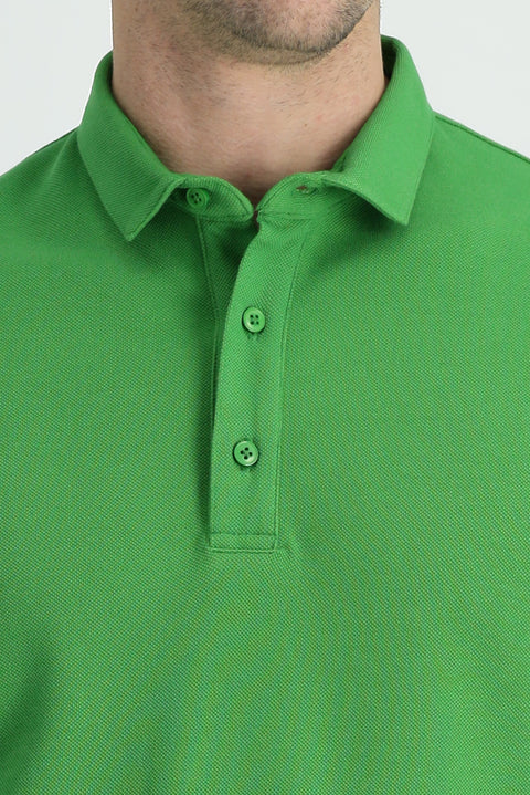 Grass Green Polo Collar Slim Fit Narrow Cut Cotton T-Shirt