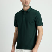 Dark Green Polo Collar Slim Fit Cotton T-Shirt