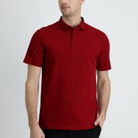 Dark Red Polo Collar Slim Fit Cotton T-Shirt