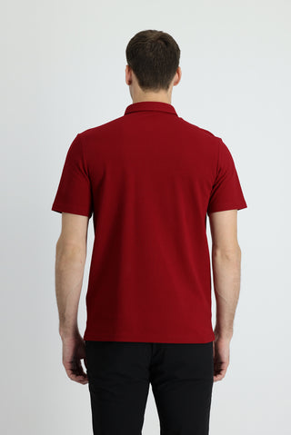  Koyu Kırmızı Polo Yaka Slim Fit Dar Kesim Pamuk Tişört