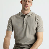 Medium Mink Polo Collar Slim Fit Narrow Cut Cotton T-Shirt