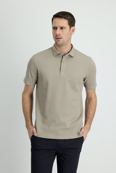 Medium Mink Polo Collar Slim Fit Narrow Cut Cotton T-Shirt