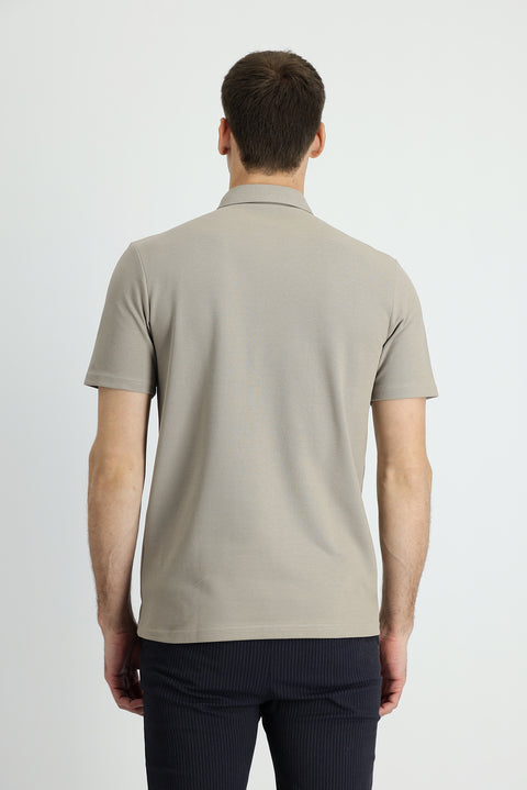 Medium Mink Polo Collar Slim Fit Narrow Cut Cotton T-Shirt