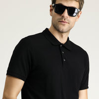 Black Slim Fit Embroidered Cotton Polo Shirt