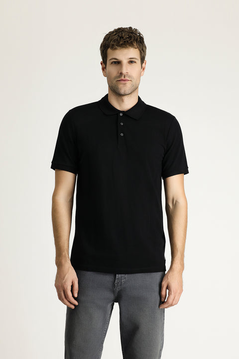 Black Slim Fit Embroidered Cotton Polo Shirt