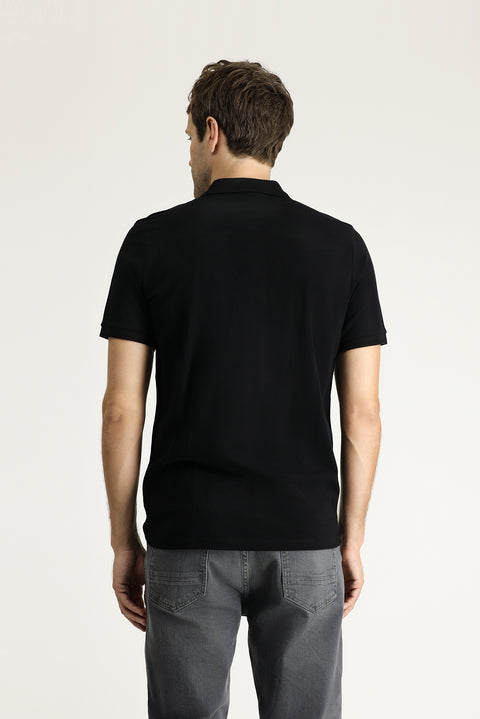 Black Slim Fit Embroidered Cotton Polo Shirt