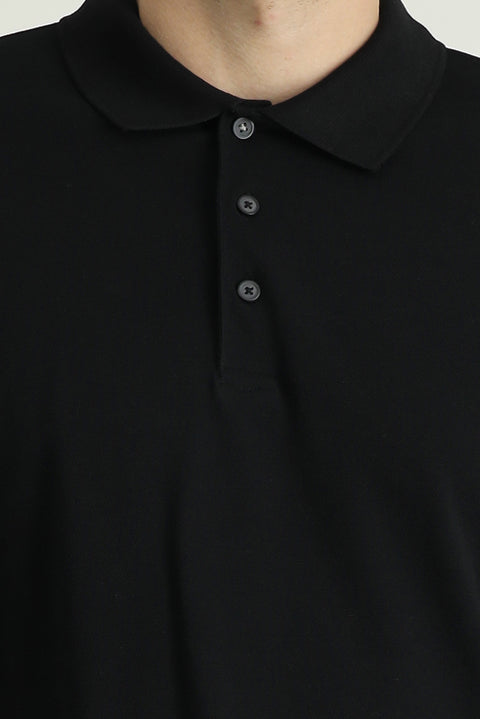 Black Slim Fit Embroidered Cotton Polo Shirt