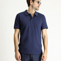 Lacivert Slim Fit Dar Kesim Nakışlı Pamuk Polo Yaka Tişört