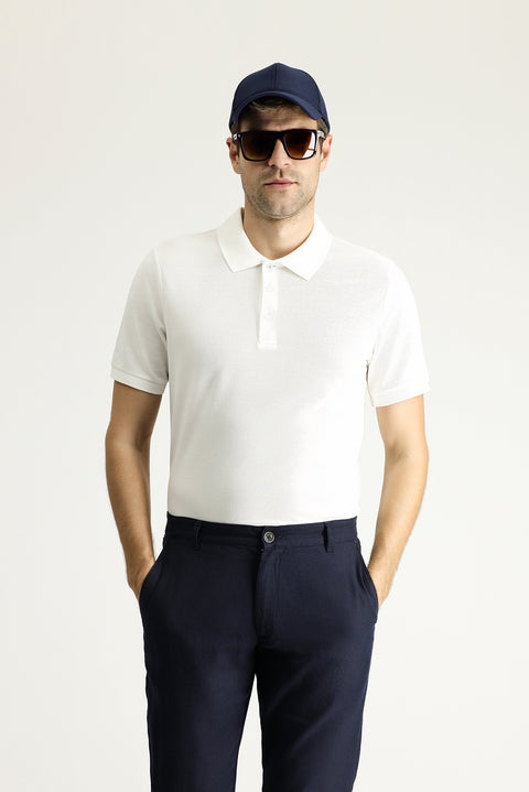 White Slim Fit Embroidered Cotton Polo Shirt