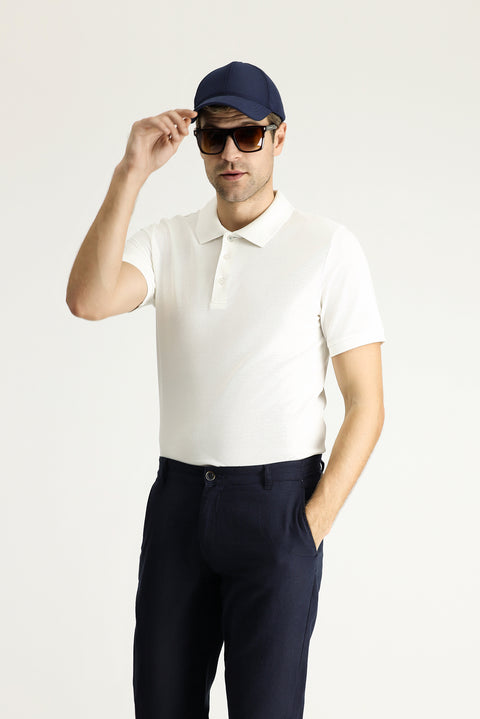 White Slim Fit Embroidered Cotton Polo Shirt