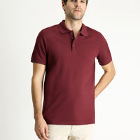 Koyu Bordo Slim Fit Dar Kesim Nakışlı Pamuk Polo Yaka Tişört