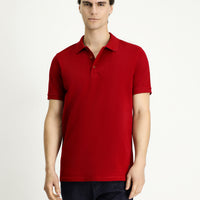 Dark Red Slim Fit Embroidered Cotton Polo Shirt