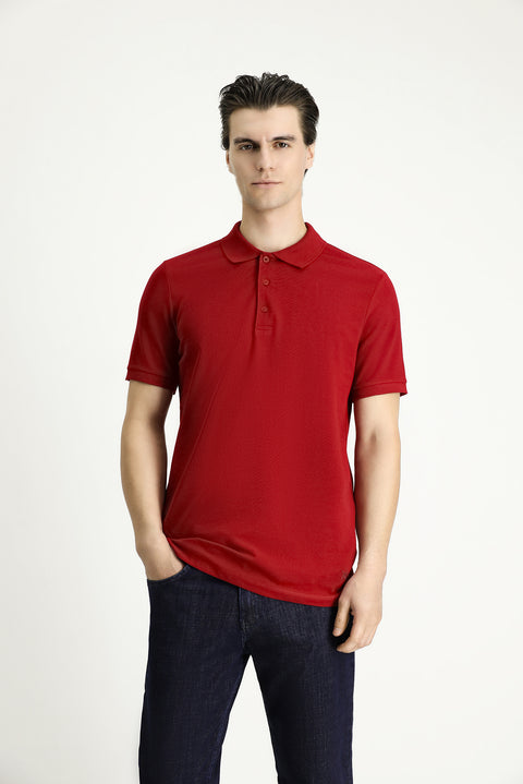 Dark Red Slim Fit Embroidered Cotton Polo Shirt