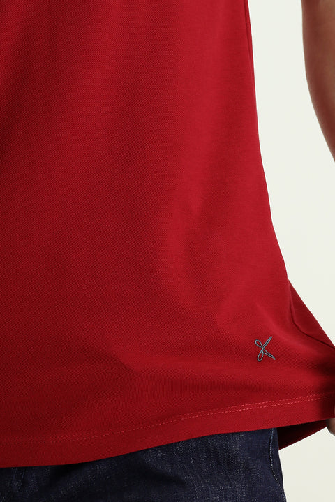 Dark Red Slim Fit Embroidered Cotton Polo Shirt