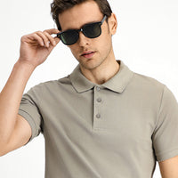 Medium Mink Slim Fit Narrow Cut Embroidered Cotton Polo Shirt