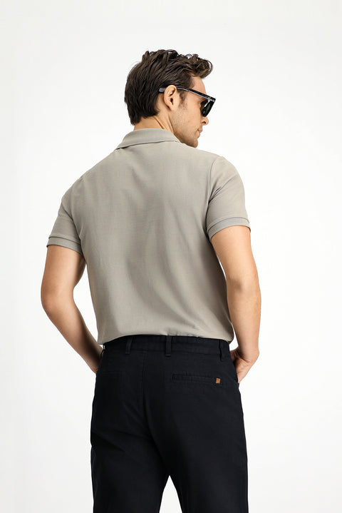 Medium Mink Slim Fit Narrow Cut Embroidered Cotton Polo Shirt