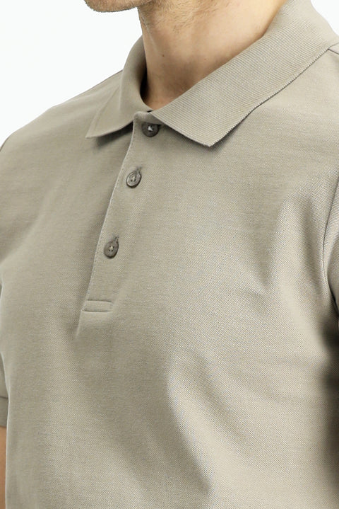 Medium Mink Slim Fit Narrow Cut Embroidered Cotton Polo Shirt