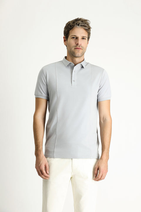 Medium Grey Slim Fit Narrow Cut Cotton Supreme Polo Shirt