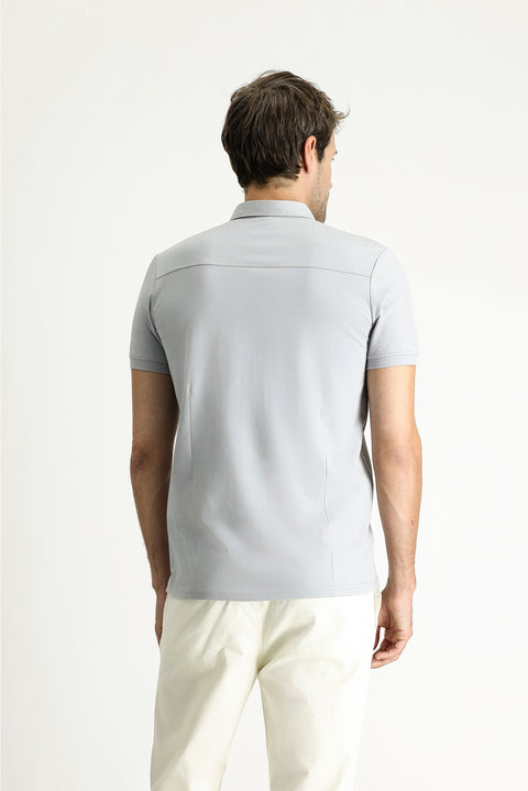 Medium Grey Slim Fit Narrow Cut Cotton Supreme Polo Shirt