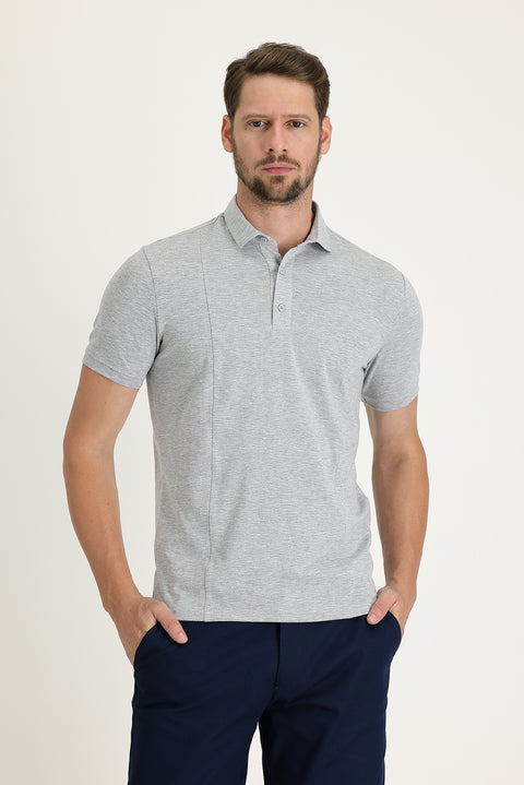 Medium Grey Melange Slim Fit Narrow Cut Cotton Supreme Polo Shirt