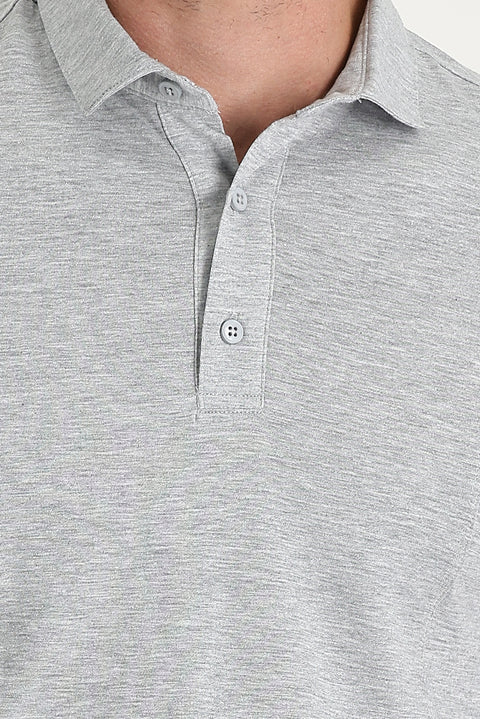 Medium Grey Melange Slim Fit Narrow Cut Cotton Supreme Polo Shirt