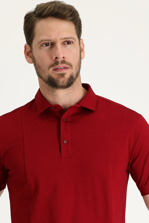 Dark Red Slim Fit Narrow Cut Cotton Supreme Polo Shirt