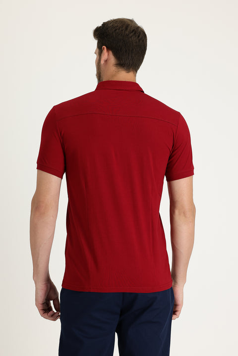 Dark Red Slim Fit Narrow Cut Cotton Supreme Polo Shirt