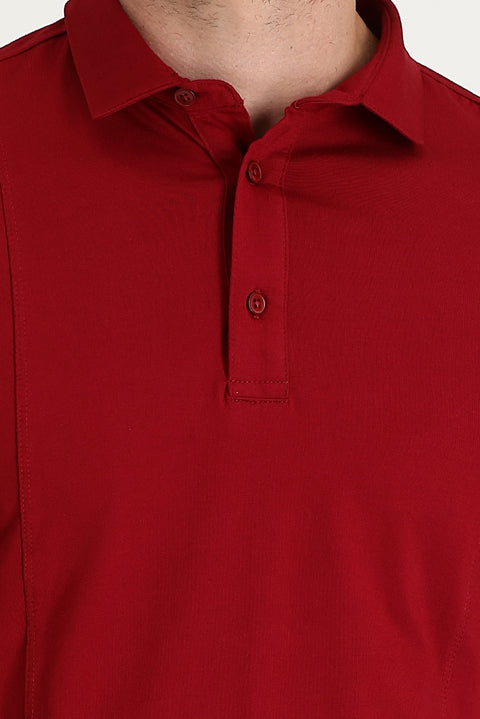 Dark Red Slim Fit Narrow Cut Cotton Supreme Polo Shirt