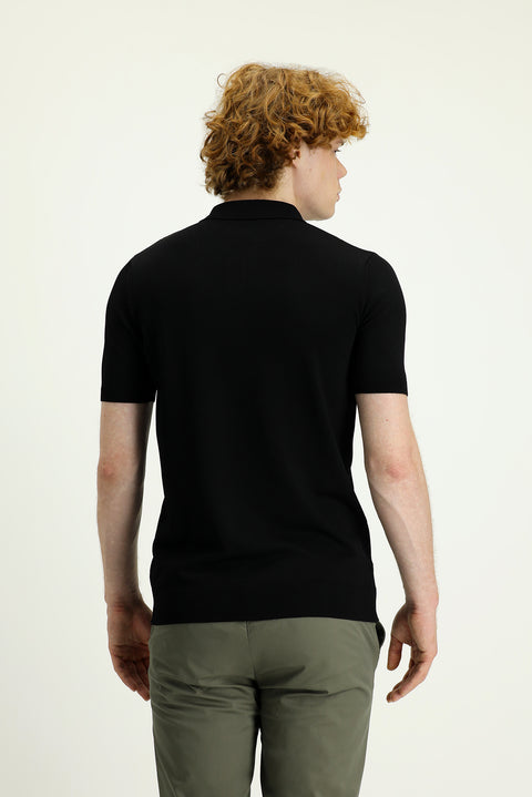 Black Polo Collar Slim Fit Patterned T-shirt