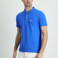 Indigo Blue Polo Collar Slim Fit Printed Cotton T-shirt