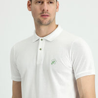 Off-White Polo Collar Slim Fit Printed Cotton T-Shirt