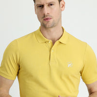 Yellow Polo Collar Slim Fit Printed Cotton T-shirt