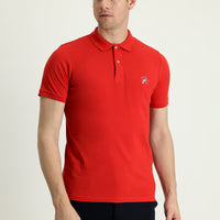 Flag Red Polo Collar Slim Fit Printed Cotton T-shirt
