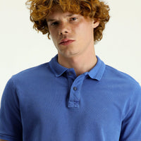 Indigo Polo Collar Slim Fit Embroidered Cotton T-shirt