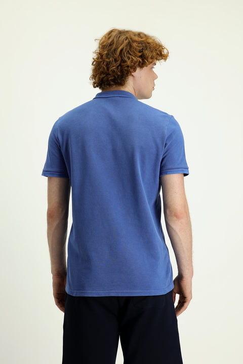 Indigo Polo Collar Slim Fit Embroidered Cotton T-shirt