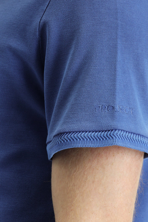 Indigo Polo Collar Slim Fit Embroidered Cotton T-shirt