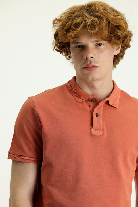 Cinnamon Polo Collar Slim Fit Narrow Cut Embroidered Cotton T-shirt