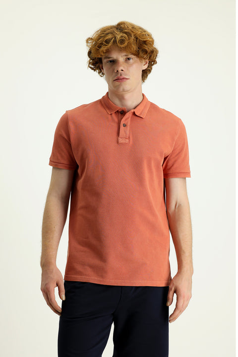 Cinnamon Polo Collar Slim Fit Narrow Cut Embroidered Cotton T-shirt
